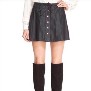 FREE PEOPLE Pleated Vegan Black Leather Mini Skirt